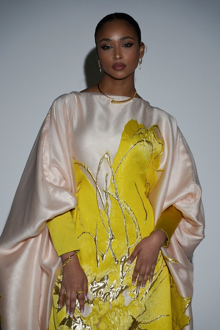 HAYZO pure textured silk organza with jaquard detailing and gold lurex