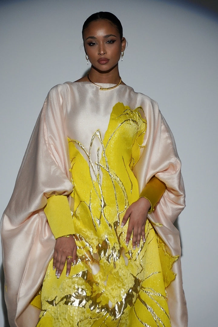 HAYZO pure textured silk organza with jaquard detailing and gold lurex