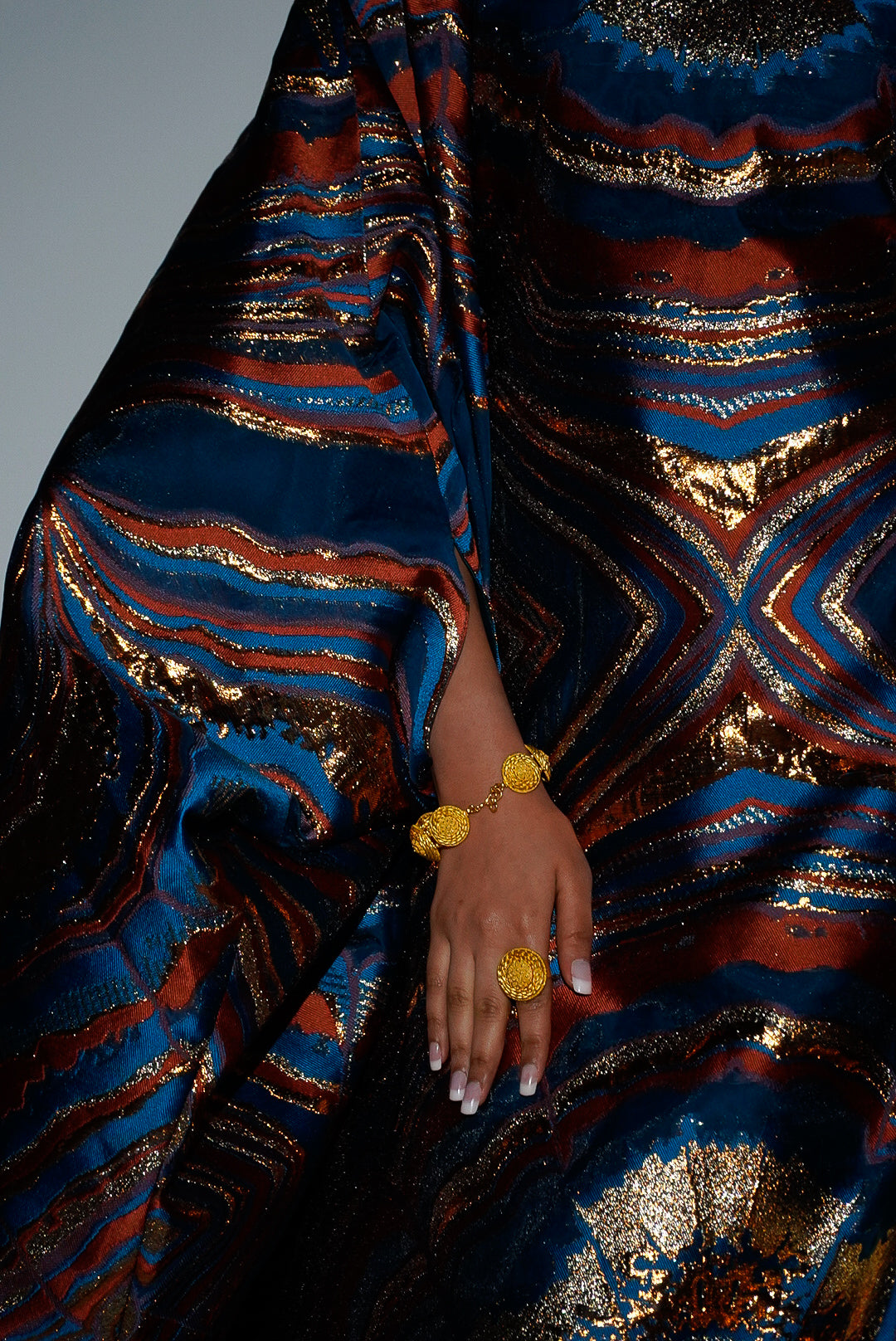 HAYZO Burnt Orange and Rich Teal Pure Silk Organza