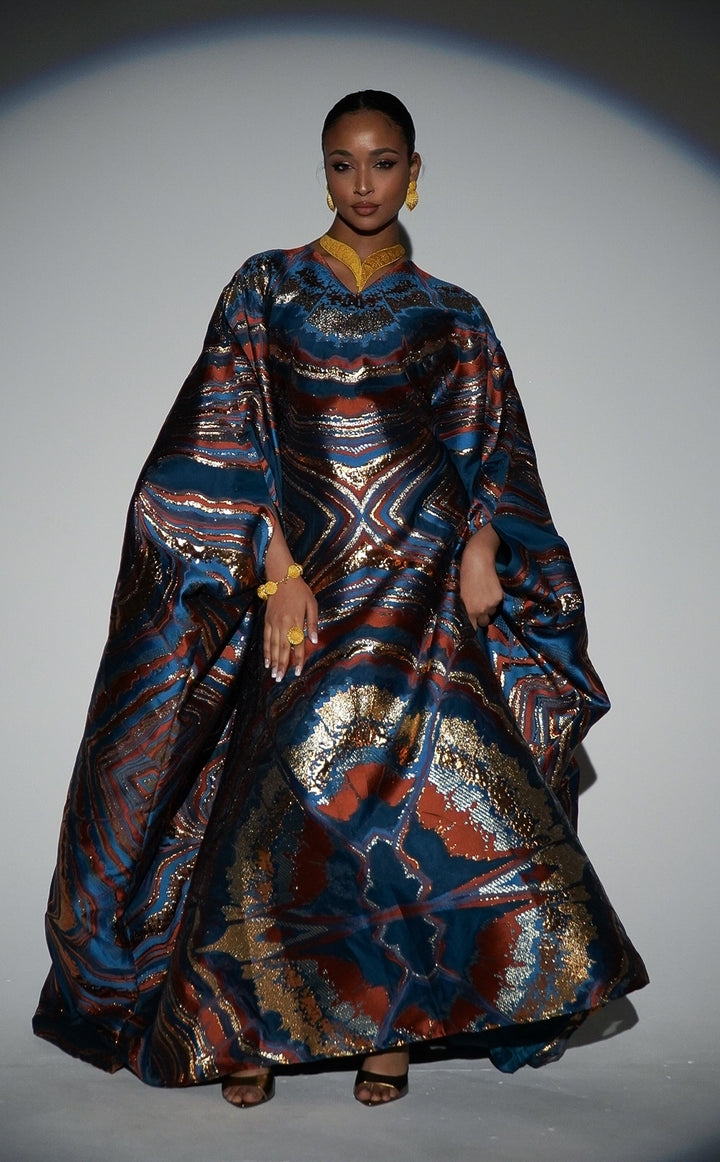 HAYZO Burnt Orange and Rich Teal Pure Silk Organza