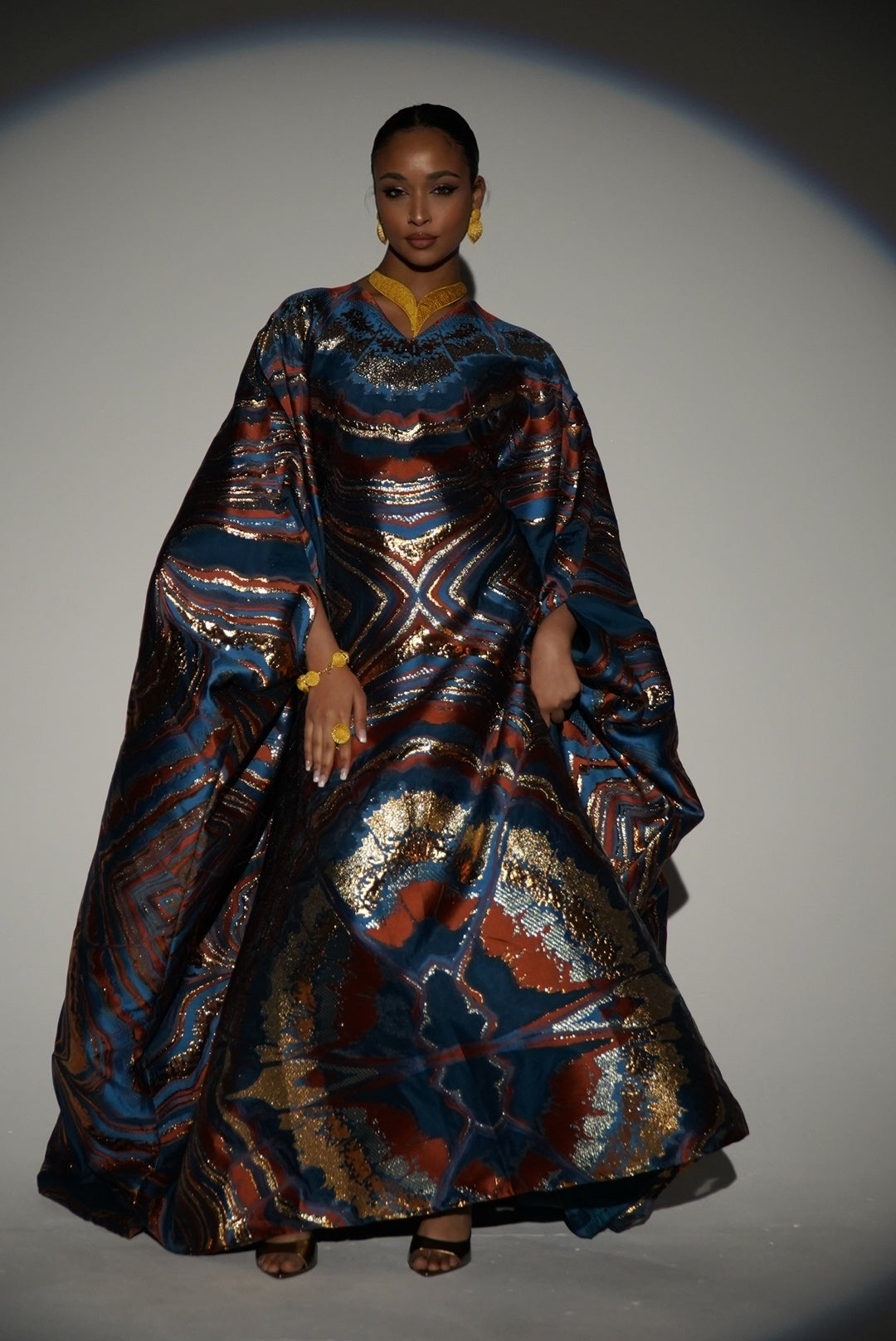 HAYZO Burnt Orange and Rich Teal Pure Silk Organza