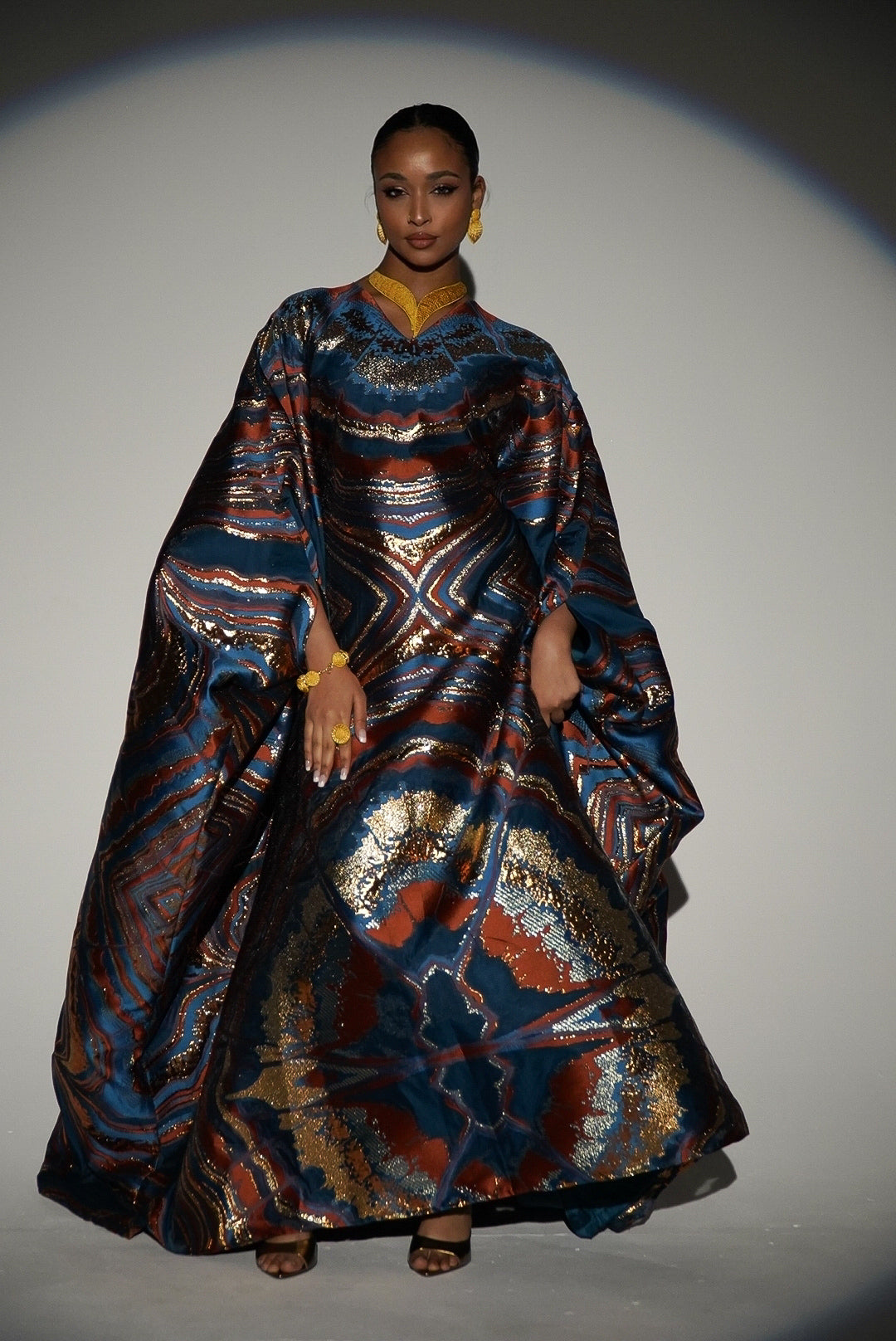 HAYZO Burnt Orange and Rich Teal Pure Silk Organza