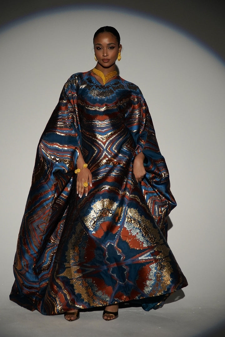 HAYZO Burnt Orange and Rich Teal Pure Silk Organza