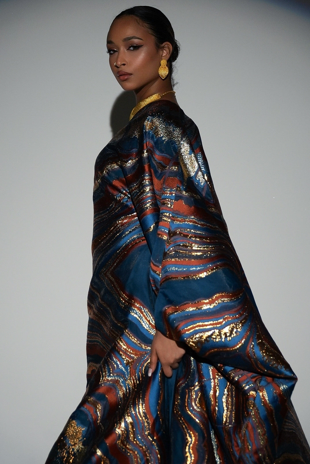 HAYZO Burnt Orange and Rich Teal Pure Silk Organza