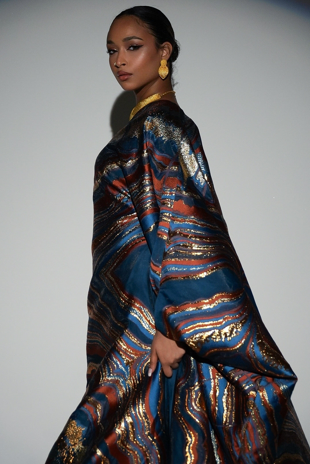 HAYZO Burnt Orange and Rich Teal Pure Silk Organza