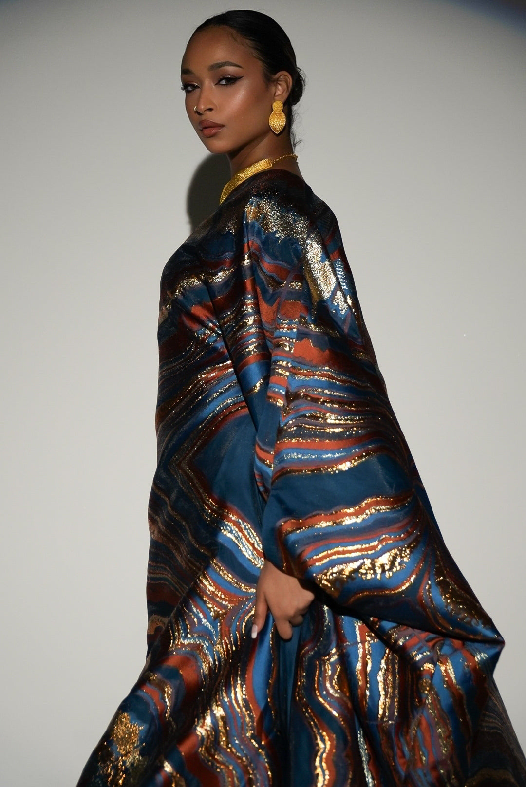 HAYZO Burnt Orange and Rich Teal Pure Silk Organza