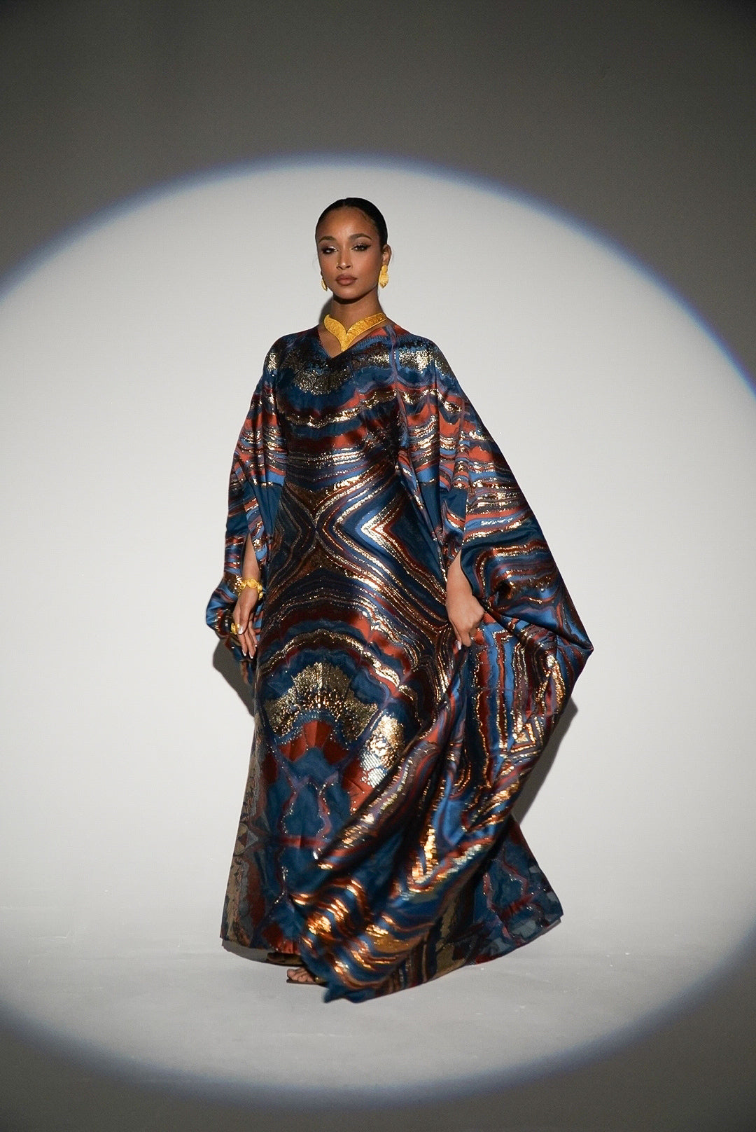 HAYZO Burnt Orange and Rich Teal Pure Silk Organza