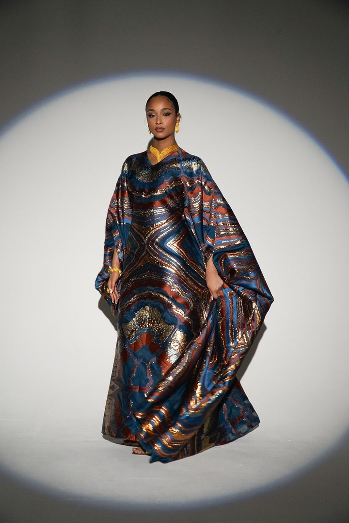 HAYZO Burnt Orange and Rich Teal Pure Silk Organza