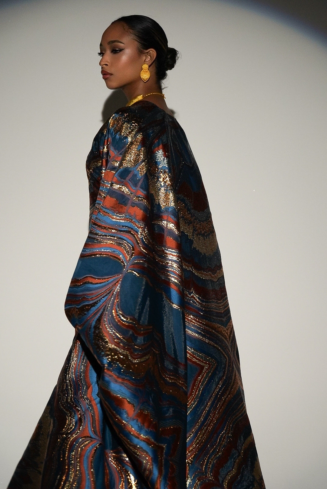 HAYZO Burnt Orange and Rich Teal Pure Silk Organza