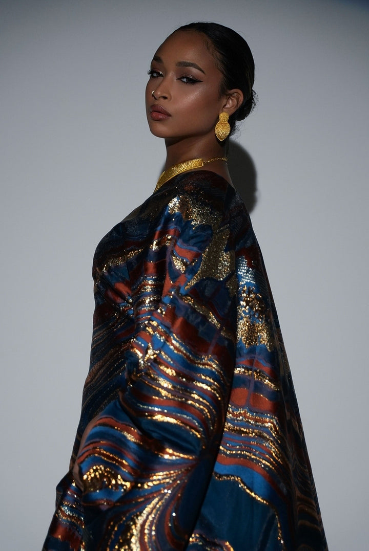 HAYZO Burnt Orange and Rich Teal Pure Silk Organza