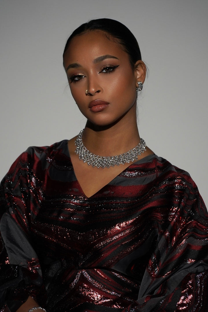 HAYZO Deep and Burgundy Red Pure Silk Organza