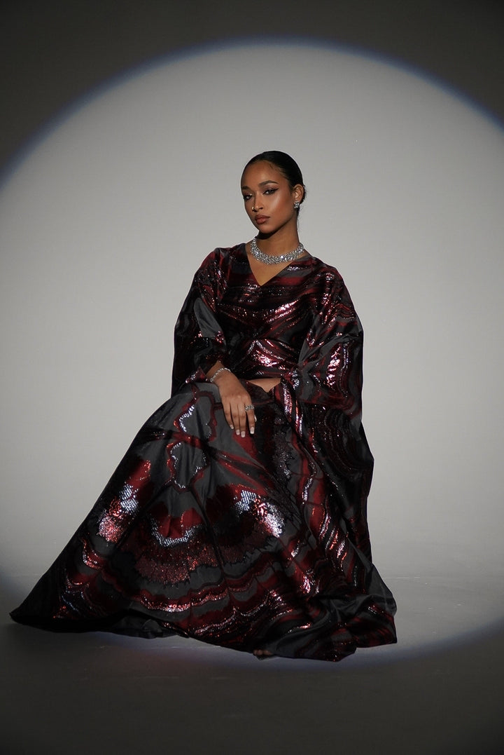 HAYZO Deep and Burgundy Red Pure Silk Organza