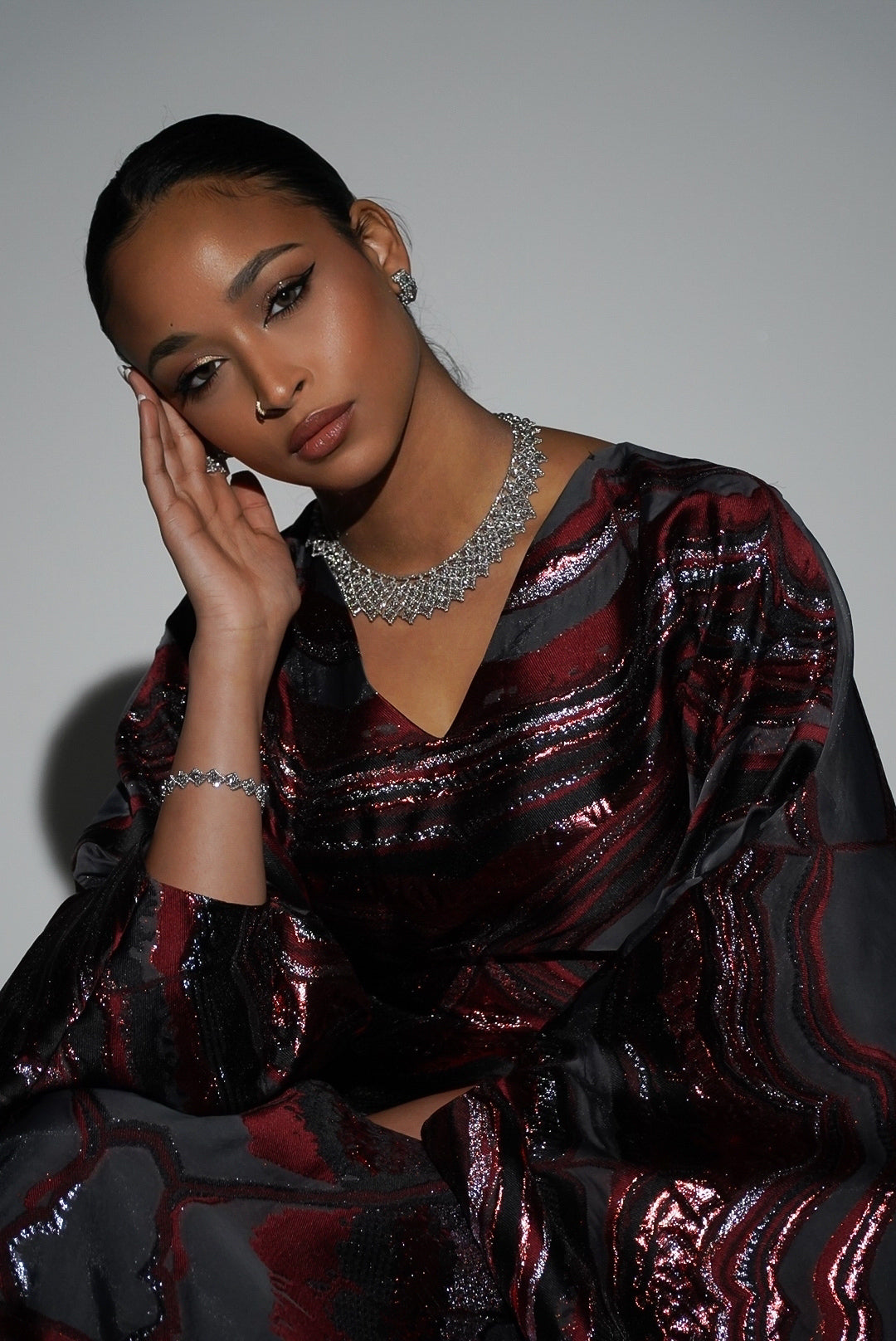 HAYZO Deep and Burgundy Red Pure Silk Organza