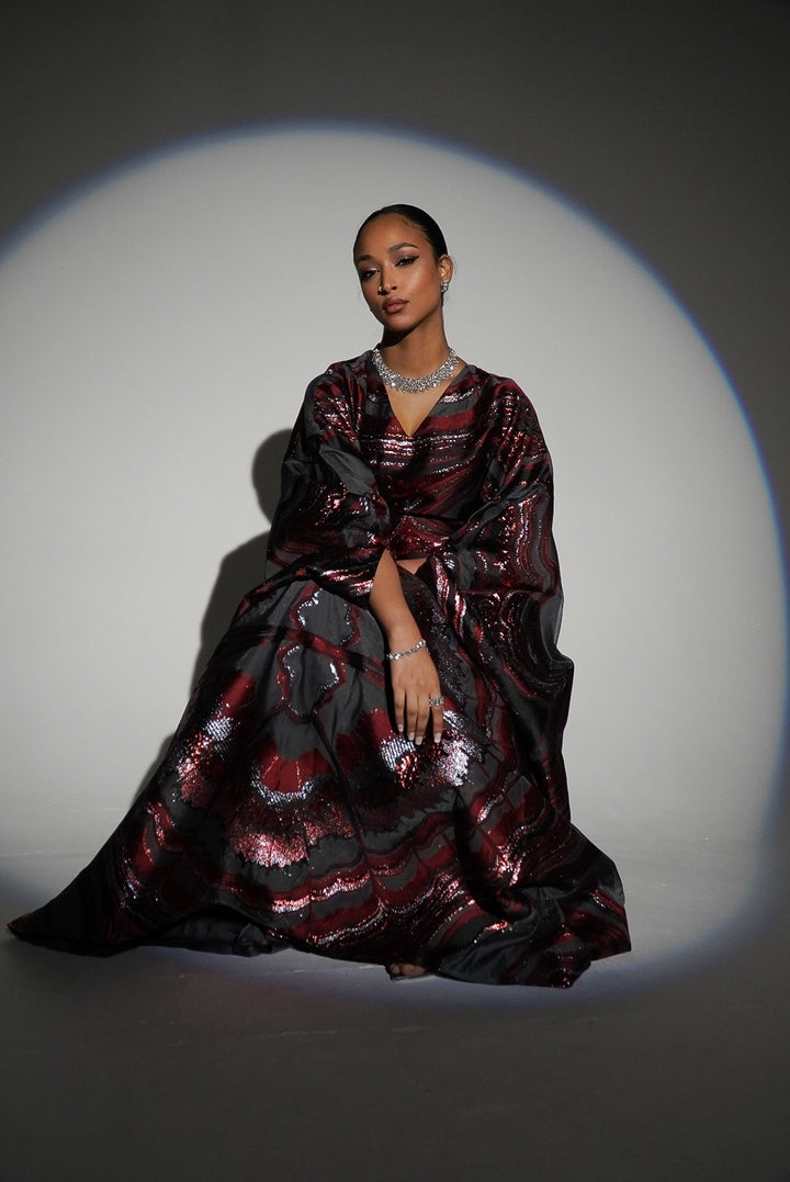 HAYZO Deep and Burgundy Red Pure Silk Organza