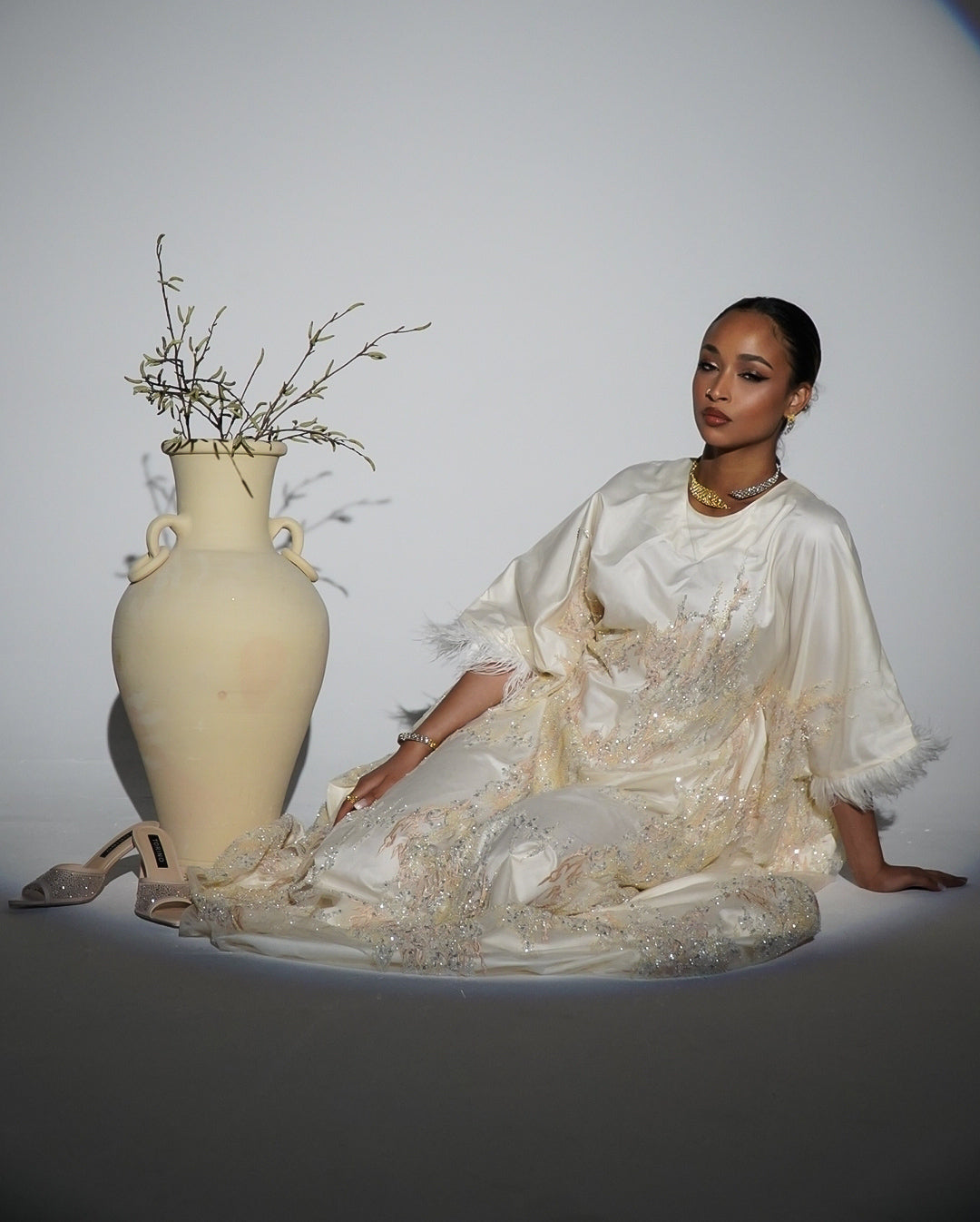 HAYZO Hand Beaded French Tulle Kaftan