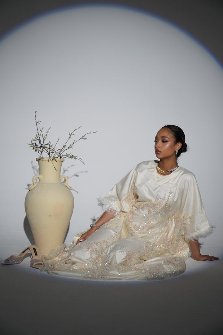 HAYZO Hand Beaded French Tulle Kaftan