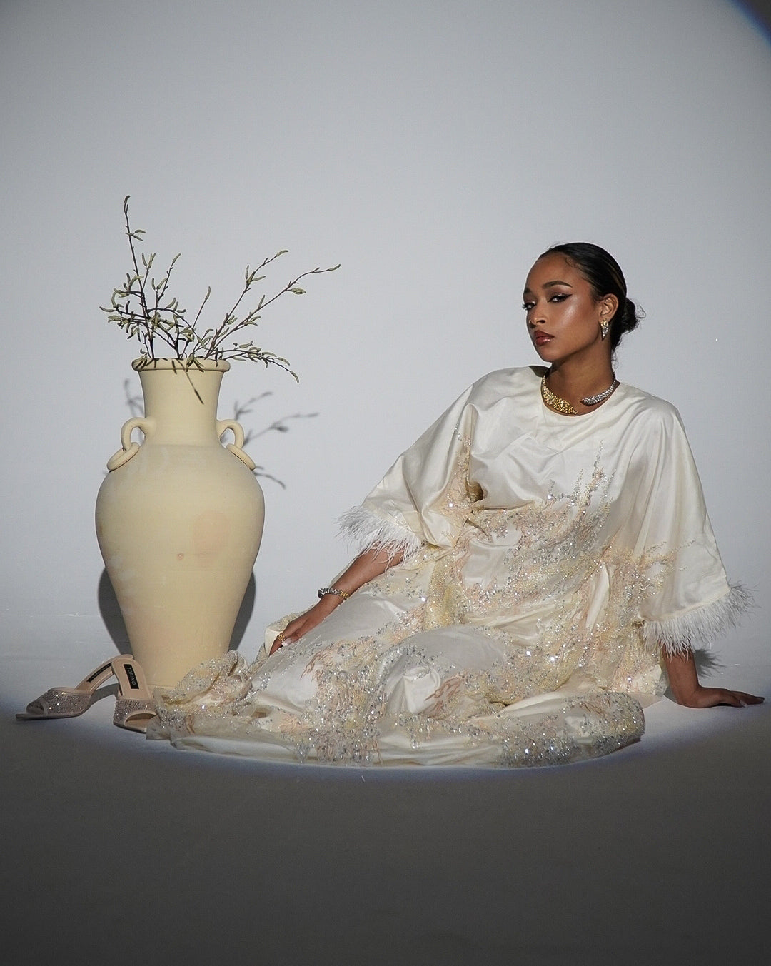 HAYZO Hand Beaded French Tulle Kaftan