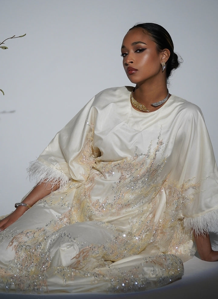HAYZO Hand Beaded French Tulle Kaftan