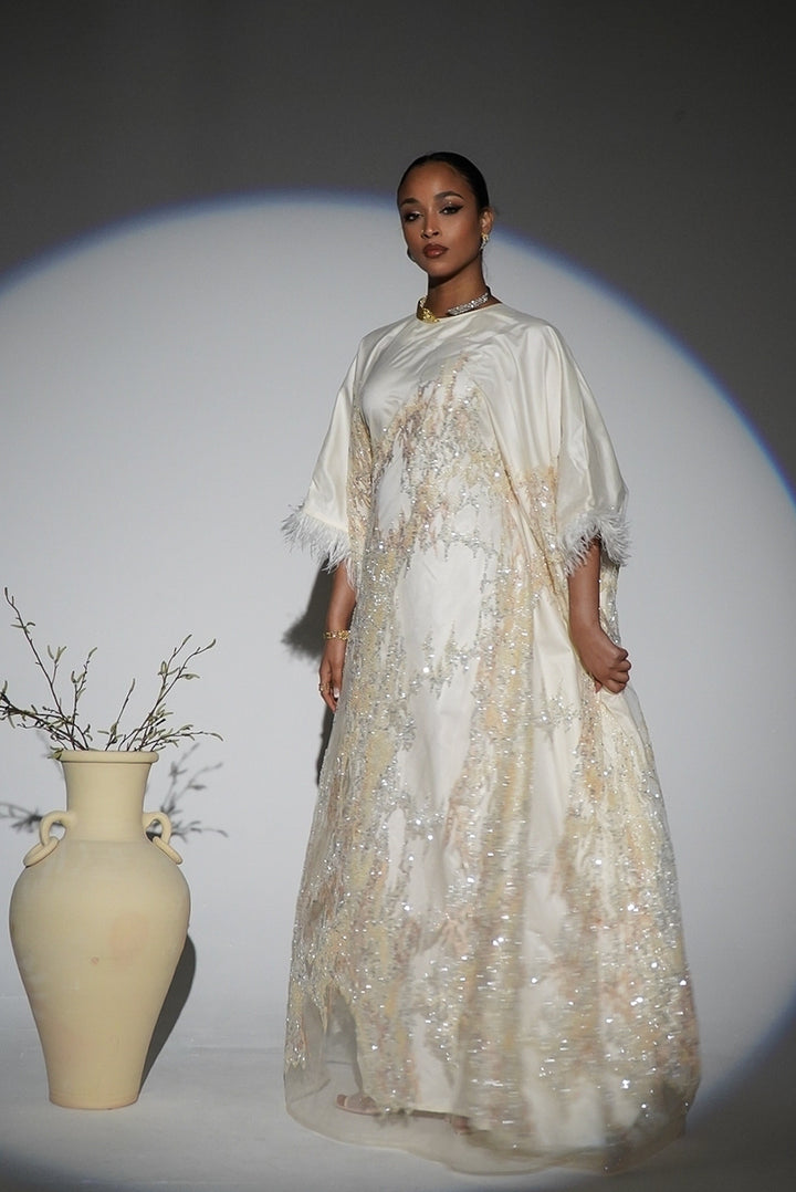 HAYZO Hand Beaded French Tulle Kaftan