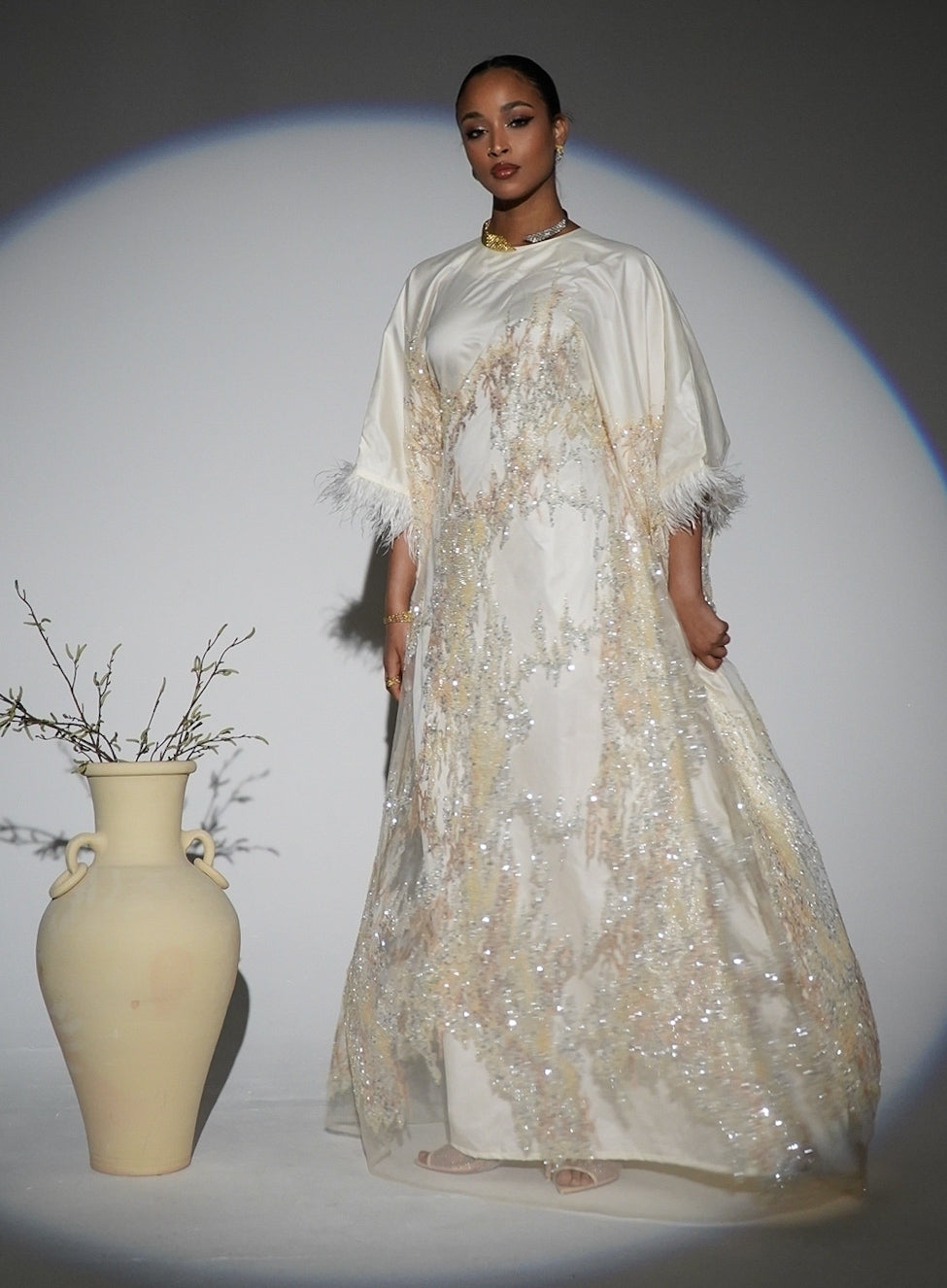 HAYZO Hand Beaded French Tulle Kaftan