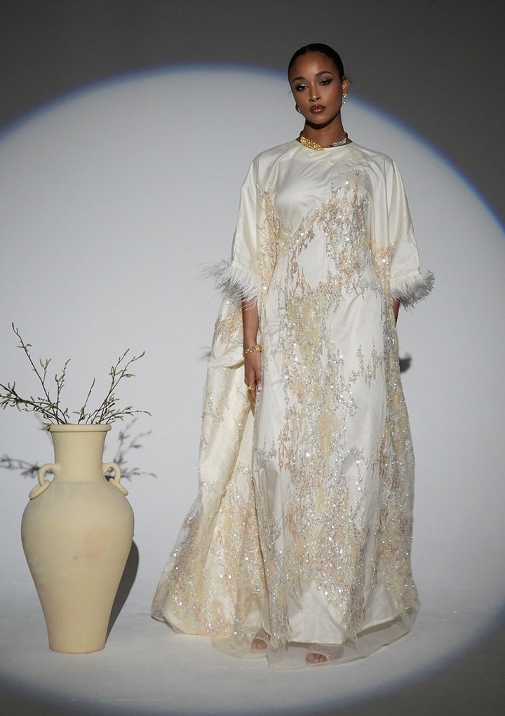 HAYZO Hand Beaded French Tulle Kaftan