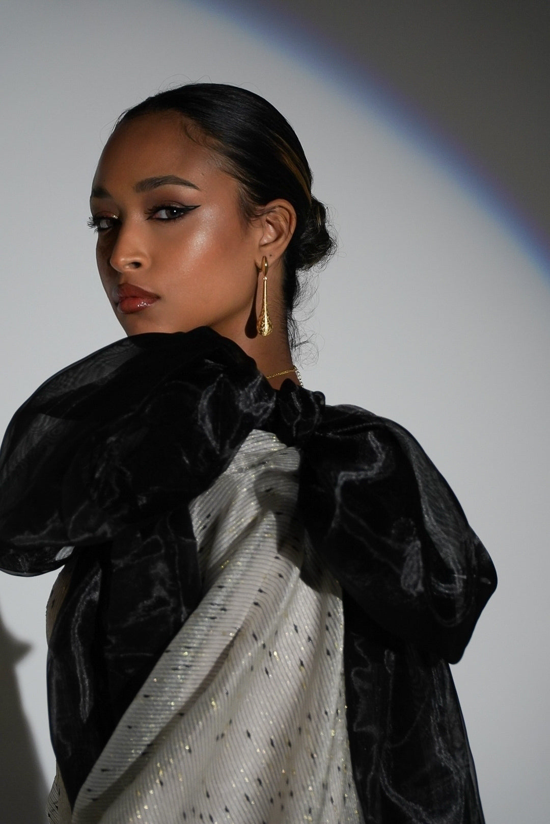 HAYZO Silk Organza With Gold Lurex and Black Thread Detailing