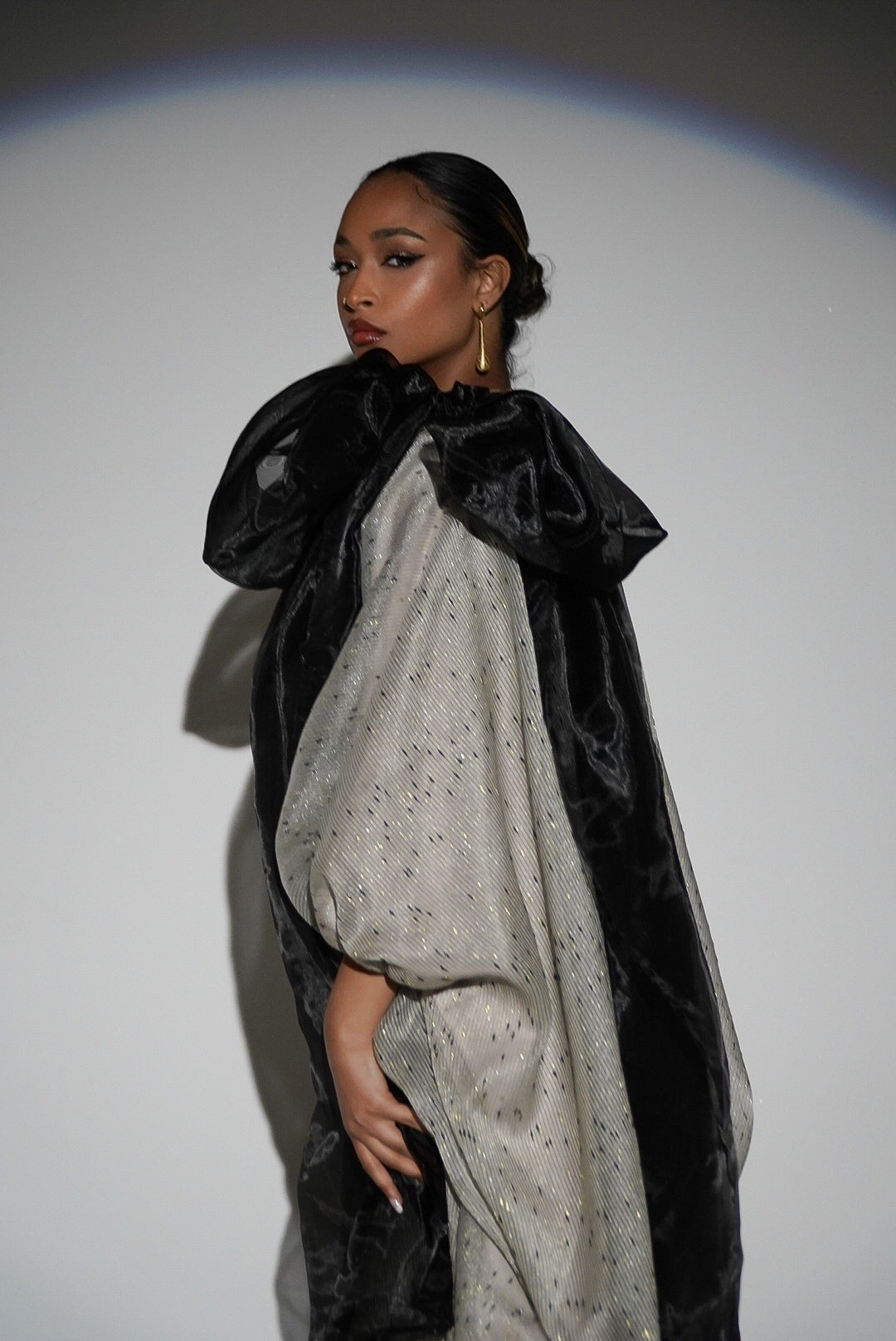 HAYZO Silk Organza With Gold Lurex and Black Thread Detailing