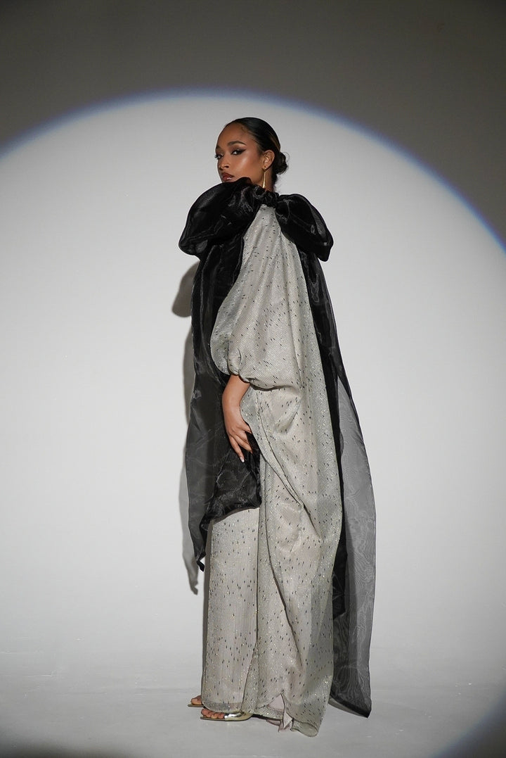 HAYZO Silk Organza With Gold Lurex and Black Thread Detailing