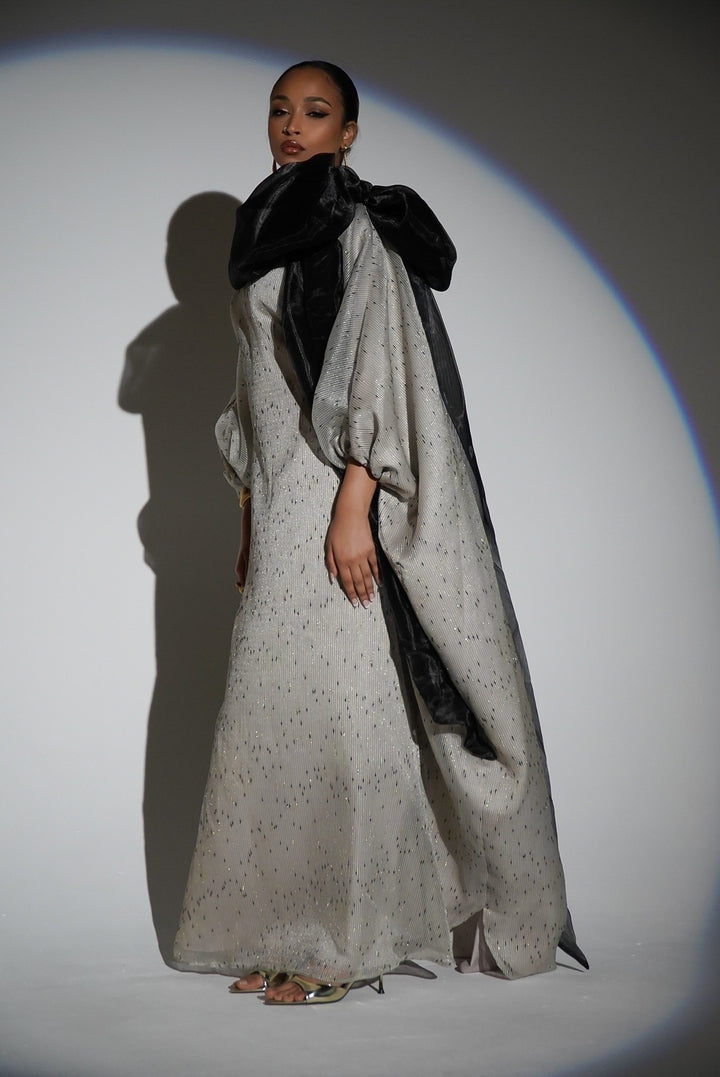 HAYZO Silk Organza With Gold Lurex and Black Thread Detailing