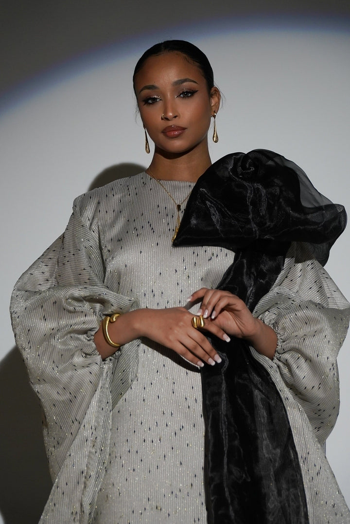 HAYZO Silk Organza With Gold Lurex and Black Thread Detailing