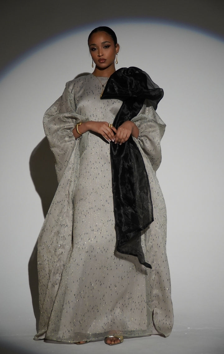 HAYZO Silk Organza With Gold Lurex and Black Thread Detailing