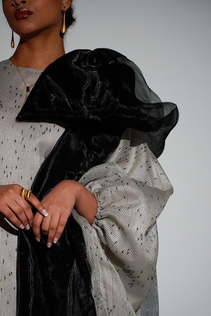 HAYZO Silk Organza With Gold Lurex and Black Thread Detailing